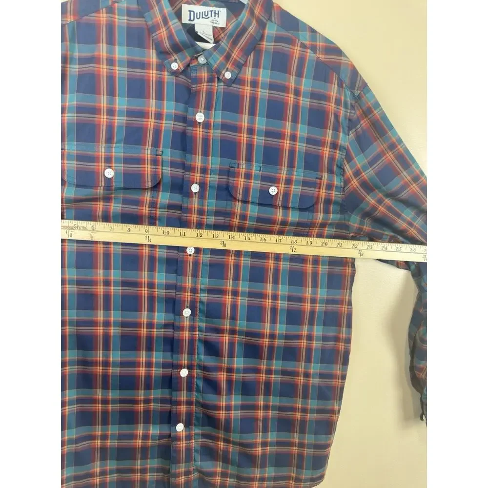 Duluth Trading Co Men’s L Green Orange Blue Free Swingin Untucked Standard Fit - Picture 11 of 13